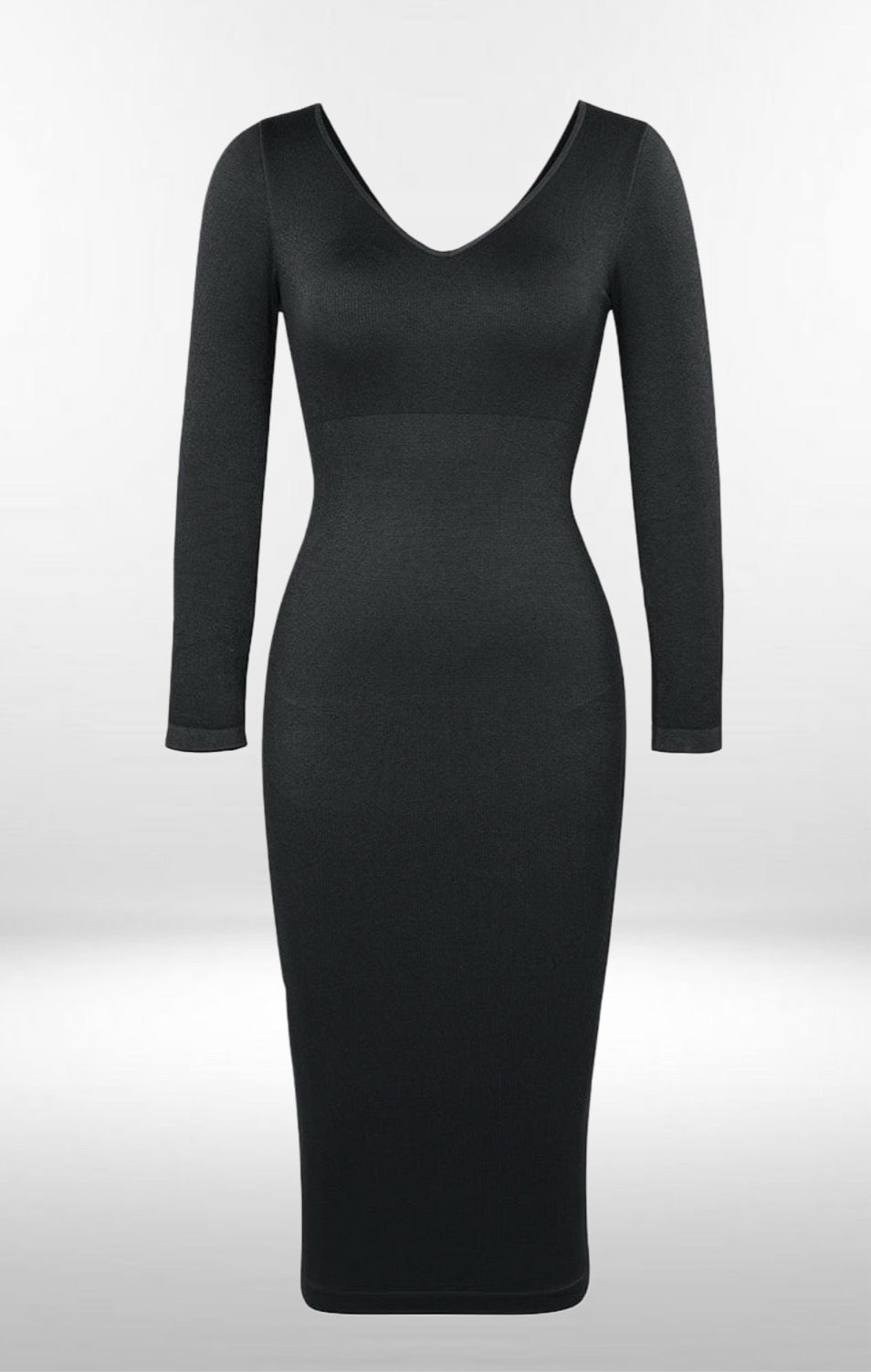 Robe moulante sans coutures, col en V, manches longues et taille ajustée