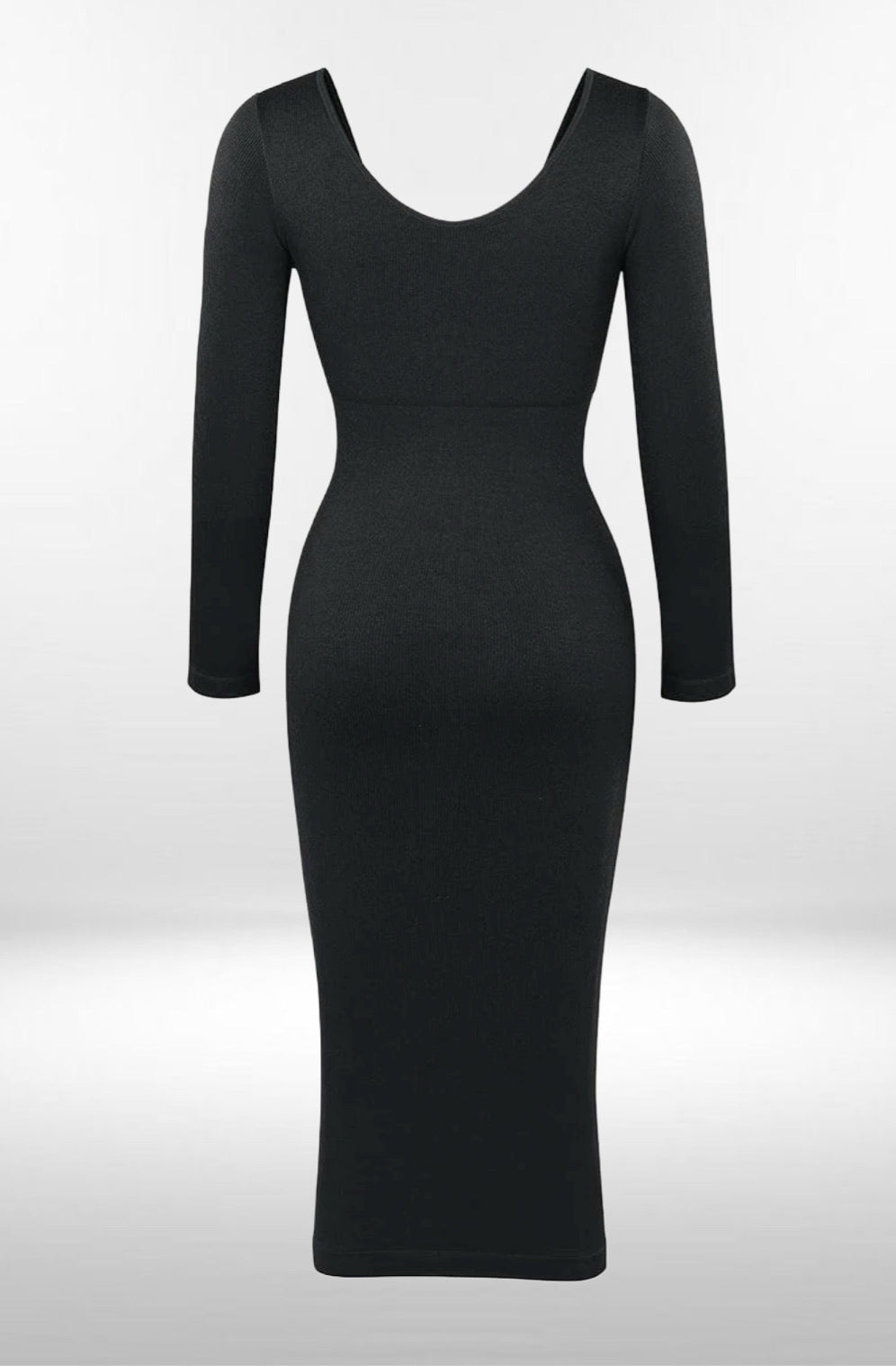 Robe moulante sans coutures, col en V, manches longues et taille ajustée